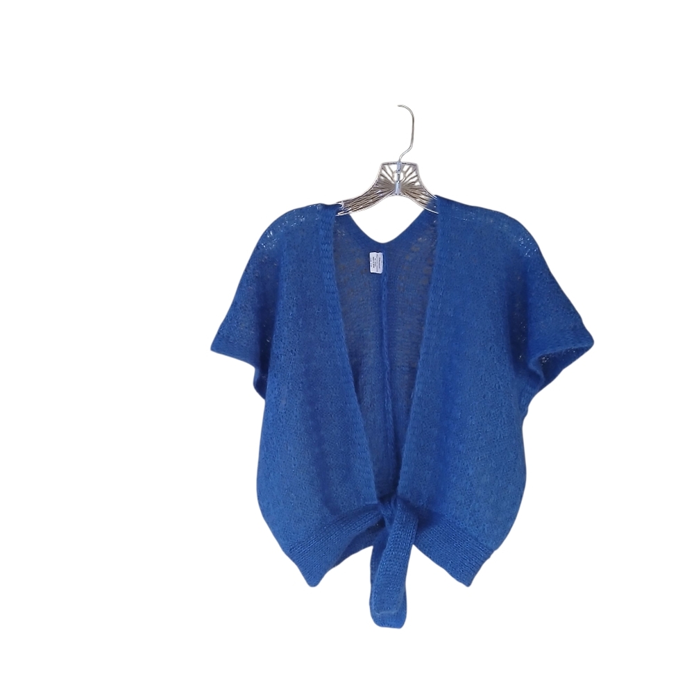 Specialty House Vintage 1980's Blue Crochet Tie Front Cardigan OS